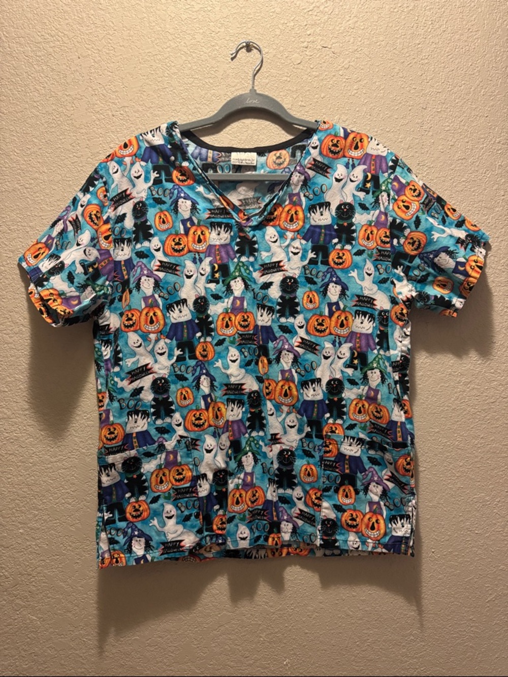 Halloween Print Scrub Top